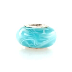 Sterling Silver Med Blue White Swirled Glass Bead