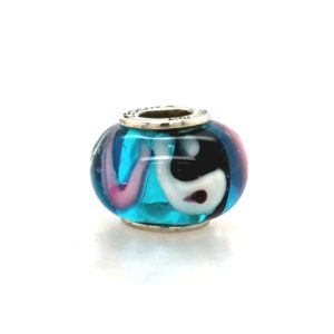 Sterling Silver Blue Glass Swirled Bead
