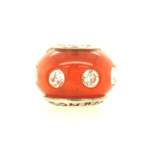 Sterling Silver Orange Glass Bead With Crystals
