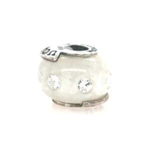 Sterling Silver White Glass Bead With Crystals