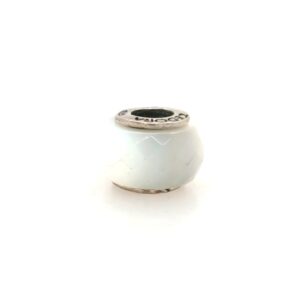 Sterling Silver White & Gray Checkerboard Glass Bead