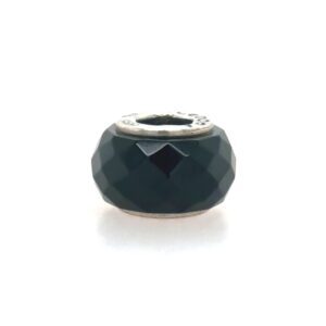 Sterling Silver Black Checkerboard Glass Bead
