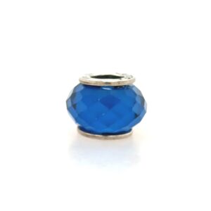 Sterling Silver Blue Checkerboard Glass Bead