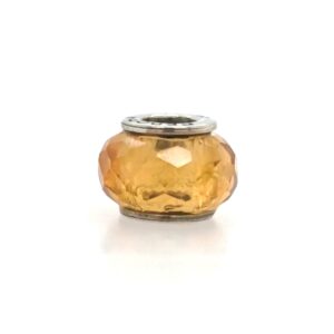 Sterling Silver Checkerboard Golden Yellow Glass Bead