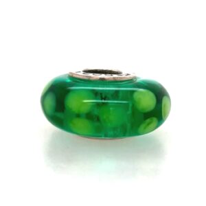 Sterling Silver Glass Green Bead With Dots