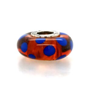 Sterling Silver Glass Orange Bead With Blue Dots