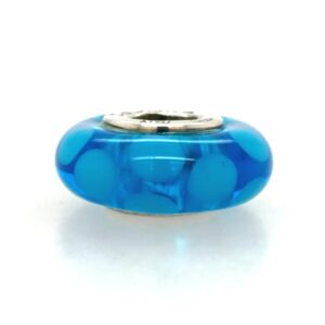 Sterling Silver Glass Blue Bead With Dots