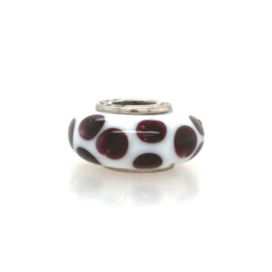 Sterling Silver Glass White Bead With Dots
