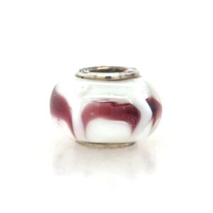 Sterling Silver White Glass Bead With Violet Swirls
