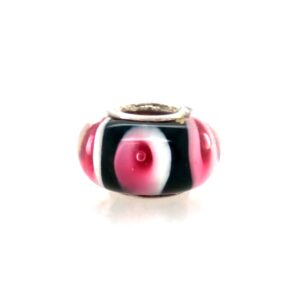 Sterling Silver Black, White & Mauve Glass Bead