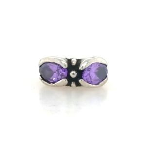 Sterling Silver Silver Bead With Purple Crystals