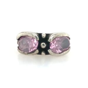Sterling Silver Silver Bead With Pink Crystals
