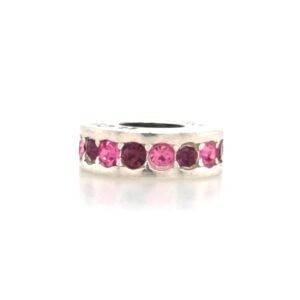 Sterling Silver Stopper Bead With Burgundy And Pink Crystals