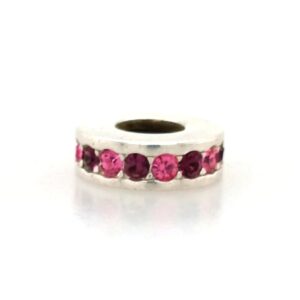 Sterling Silver Stopper Bead With Burgundy & Pink Crystals