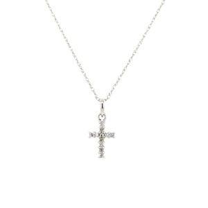 10K White Gold Diamond Cross Necklace