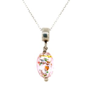 Sterling Silver Dangle Pink Glass Bead With Colored Flecks