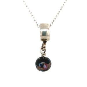 Sterling Silver Dangle Black Bead With Metallic Gold Swirls & Dots