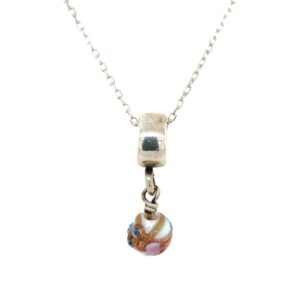 Sterling Silver Dangle White Glass Bead With Gold, Pink & Blue