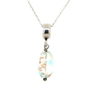Sterling Silver Dangle Clear Glass Bead With Metallic Gold & Blue