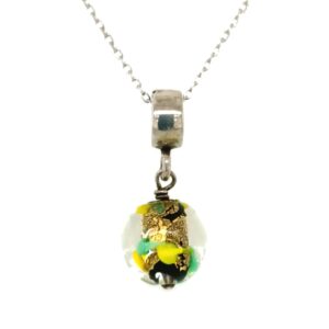Sterling Silver Dangle Clear Glass Bead With Gold, Black, Green & Yellow