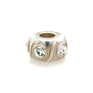Sterling Silver Bead With Swirls & Clear Crystals