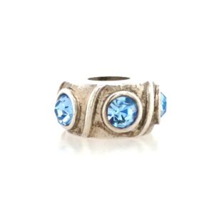 Sterling Silver Bead With Swirls & Light Blue Crystals