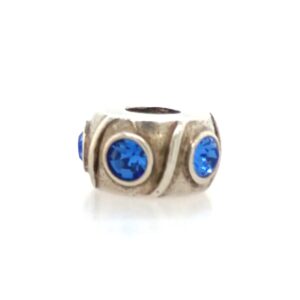 Sterling Silver Bead With With Swirls & Blue Crystals