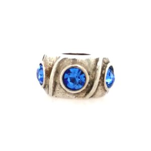 Sterling Silver Bead With With Swirls & Blue Crystals