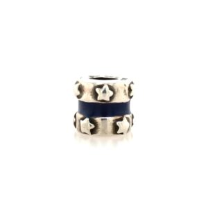 Sterling Silver Stars & Blue Stripe Stopper Bead