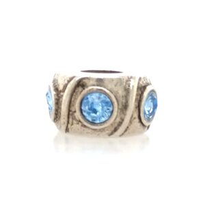 Sterling Silver Bead With Swirls & Light Blue Crystals