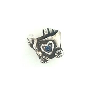 Sterling Silver Baby Carriage Bead Blue Crystals