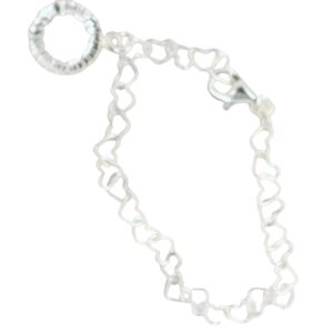 Sterling Silver Heart- Shaped Link Bracelet with Etched Circle Charm