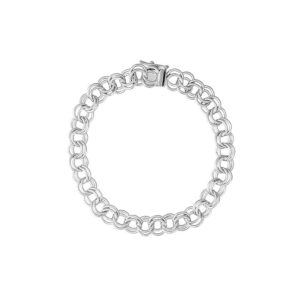 Sterling Silver Double Curb Link Charm Bracelet 8″