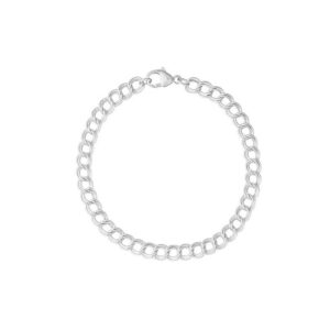 Sterling Silver Double Curb Link Charm Bracelet 8″