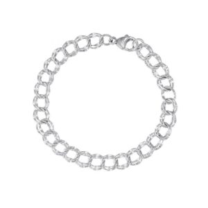 Sterling Silver Double Curb Link Charm Bracelet 8″