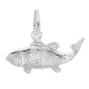 Sterling Silver Rhodium Plated Bass Fish Charm 0.76 in x 0.32 in Sterling Silver Rhodium Plated Bass Fish Charm 0.76 in x 0.32 in