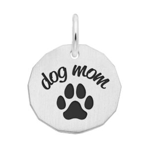 Sterling Silver Charm With 'dog mom' In Black Sterling Silver Charm With 'dog mom' In Black