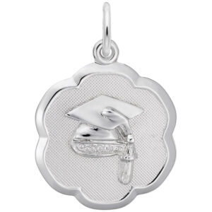 Sterling Silver Graduation Cap Scalloped Disc Charm