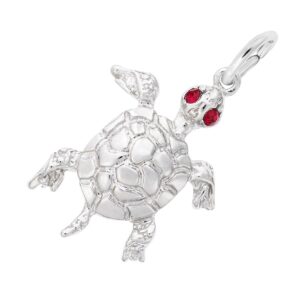 Sterling Silver Sea Turtle Charm With Red Stones