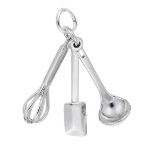 Sterling Silver Rhodium Plated Cooking Utensils Charm Sterling Silver Rhodium Plated Cooking Utensils Charm