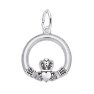 Sterling Silver Claddagh Charm Rhodium Plated Sterling Silver Claddagh Charm Rhodium Plated