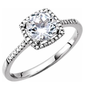 Sterling Silver Halo Lab Created White Sapphire and Diamond Ring Size 7 Sterling Silver Halo Lab Created White Sapphire and Diamond Ring Size 7