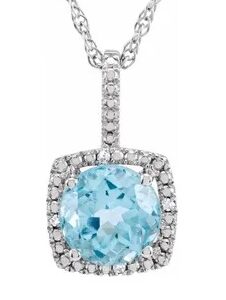Sterling Silver Halo Blue Topaz and Diamond Necklace Sterling Silver Halo Blue Topaz and Diamond Necklace