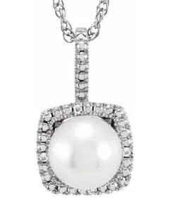 Sterling Silver Freshwater Pearl and Diamond Halo Necklace Sterling Silver Freshwater Pearl and Diamond Halo Necklace