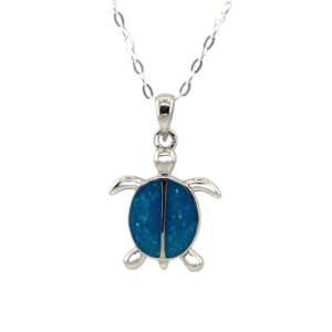 Sterling Silver, Lab Created Blue Opal Sea Turtle Pendant Sterling Silver, Lab Created Blue Opal Sea Turtle Pendant