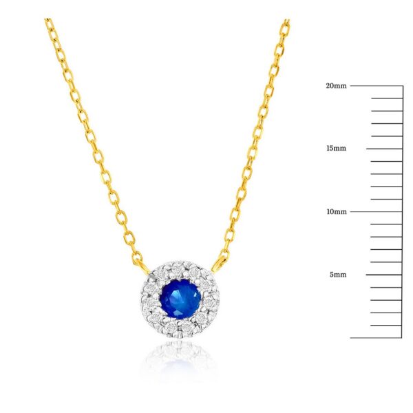 14 Karat Yellow Gold Sapphire and Diamond Halo Necklace