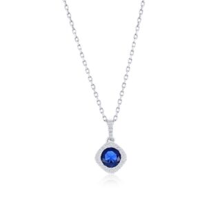 Sterling Silver, Lab-Grown Sapphire  Natural Diamond Pendant