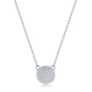 Sterling Silver, Round Halo Diamond Necklace