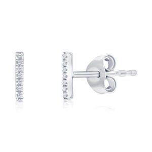 Sterling Silver Vertical Bar Stud Earrings with a total of 14 diamonds