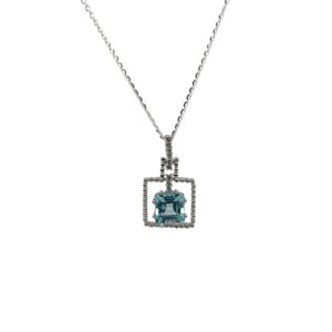 Sterling Silver, Asscher Cut Blue Topaz  and CZ Pendant